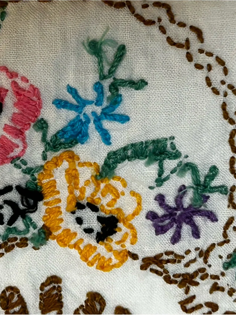 Vintage Embroidered Floral Pillowcases Set of 2 Crochet Lace Cottagecore